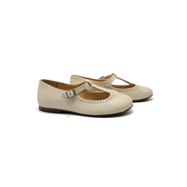 Brunellis Ivory Iridescent T-Strap Mary Jane J143