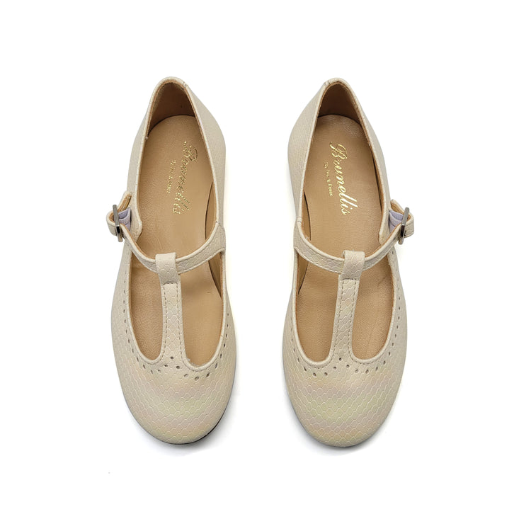 Brunellis Ivory Iridescent T-Strap Mary Jane J143