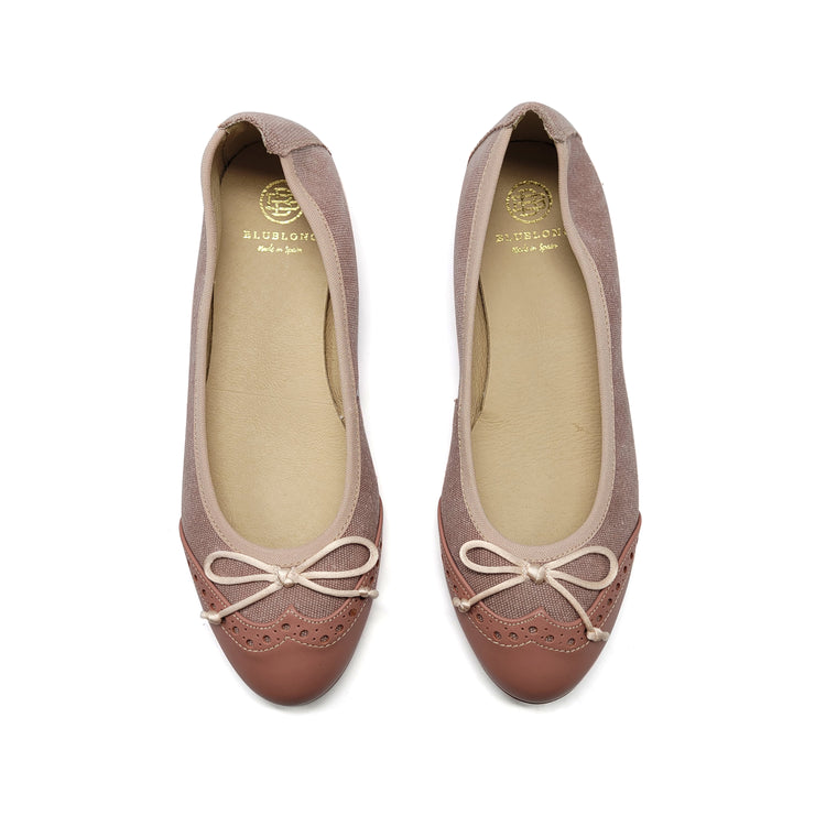 BLUBLONC Lilly Antique Pink Wingtip Ballet Flat