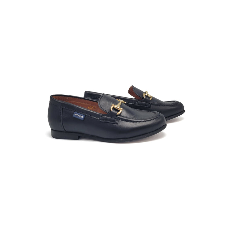 Atlanta Mocassin Black Smooth Chain Slip On 19014