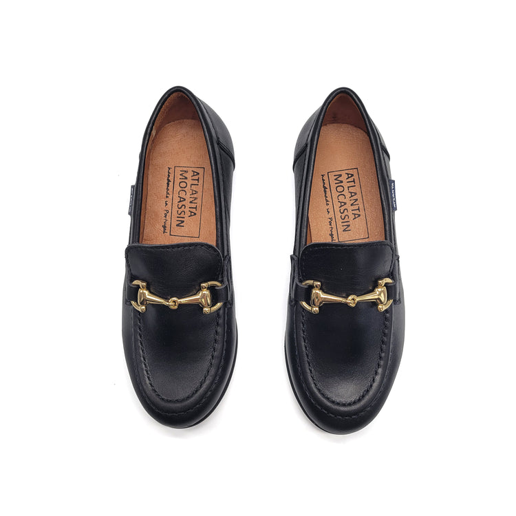 Atlanta Mocassin Black Smooth Chain Slip On 19014