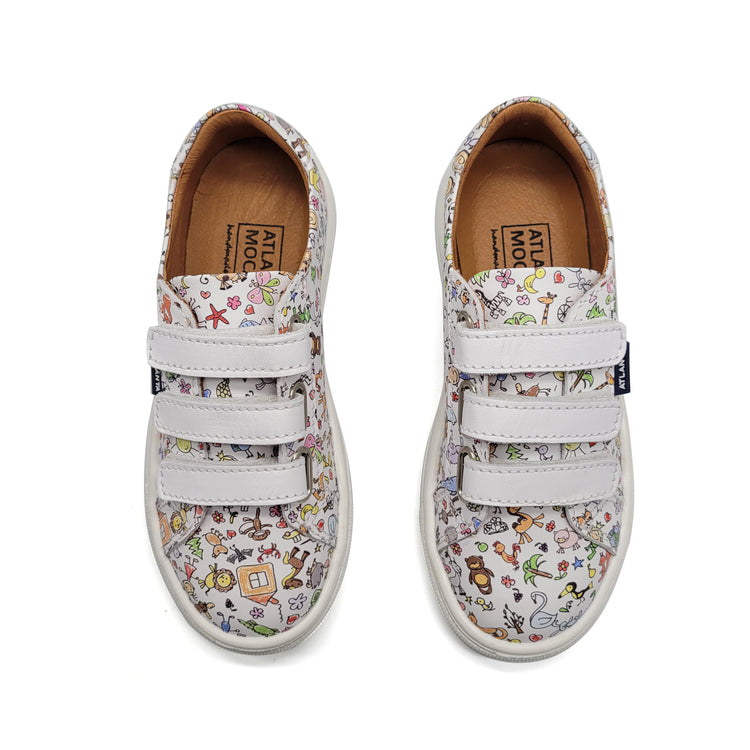 Atlanta Mocassin Doodle White Velcro Sneaker 523