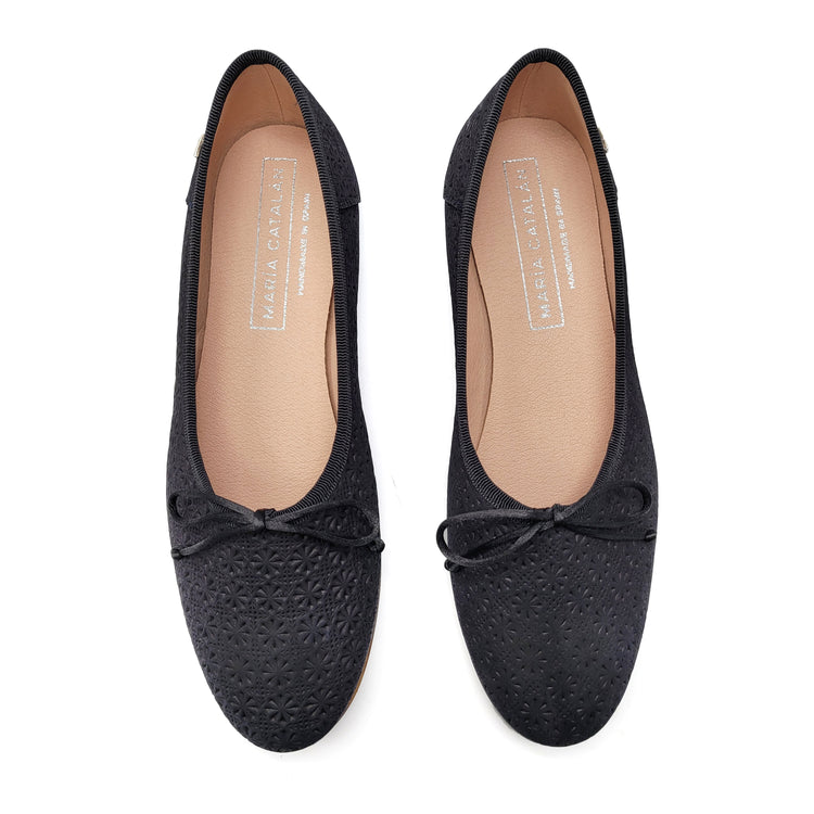 Maria Catalan Black Imprint Ballet Flat 600713