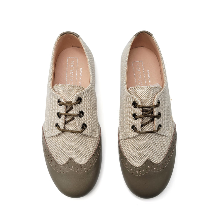 Maria Catalan Taupe Linen Lace Oxford 505709