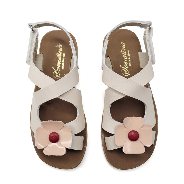 Sonatina Margarita White Peach Bordeaux Flower Sandal