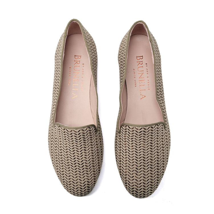 Brunella Sleeper1 Taupe Glitter Herringbone Slip On