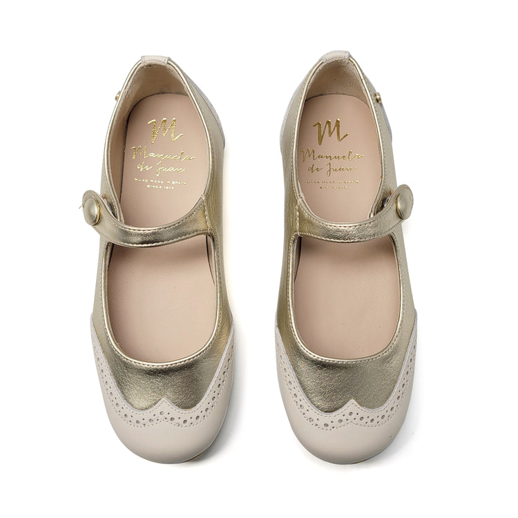 Manuela De Juan Platinum Cream Wingtip Mary Jane S3120