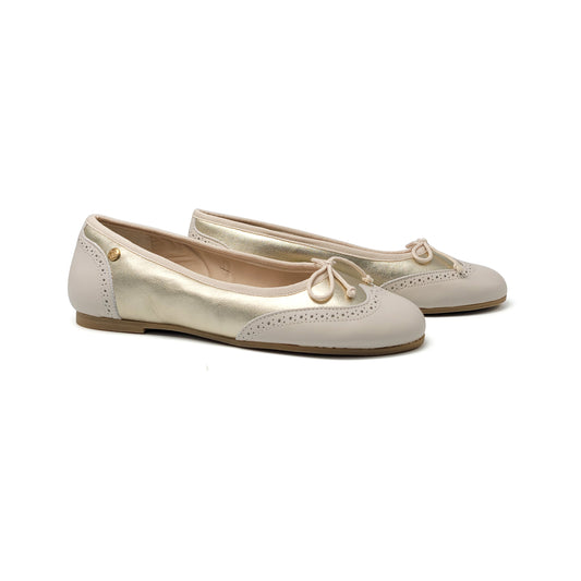 Manuela De Juan Platinum Cream Wingtip Ballet Flat S3062