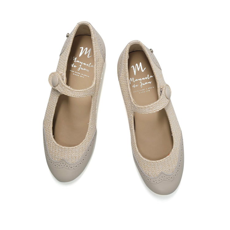 Manuela De Juan Beige Whicker Mary Jane S3106