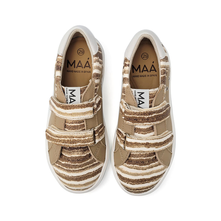 MAA Taupe Striped Velcro Sneaker C252