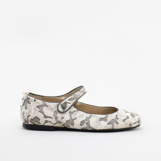 Papanatas Grey Camouflage Velvet Mary Jane 40001AB