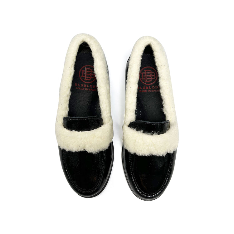 Blublonc Holly Sherpa Black Patent Sherpa Slip on