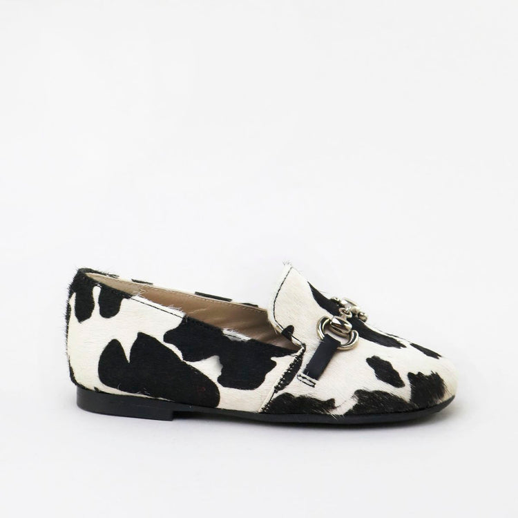 Papanatas Black and White Cow Print Pony Hair Chain Slip On 6474P