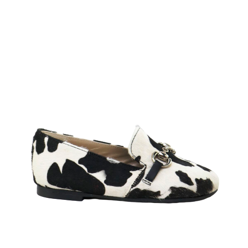 Papanatas Black and White Cow Print Pony Hair Chain Slip On 6474P