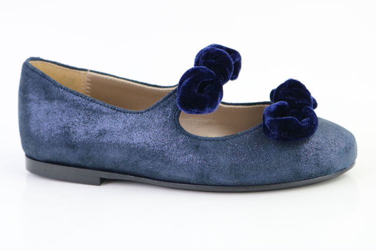 Papanatas Navy Leather Double Bow slip on 6927X