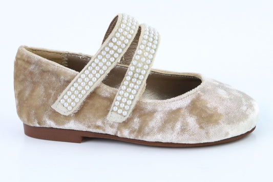 Papanatas Beige Velvet Double Strap 6929X