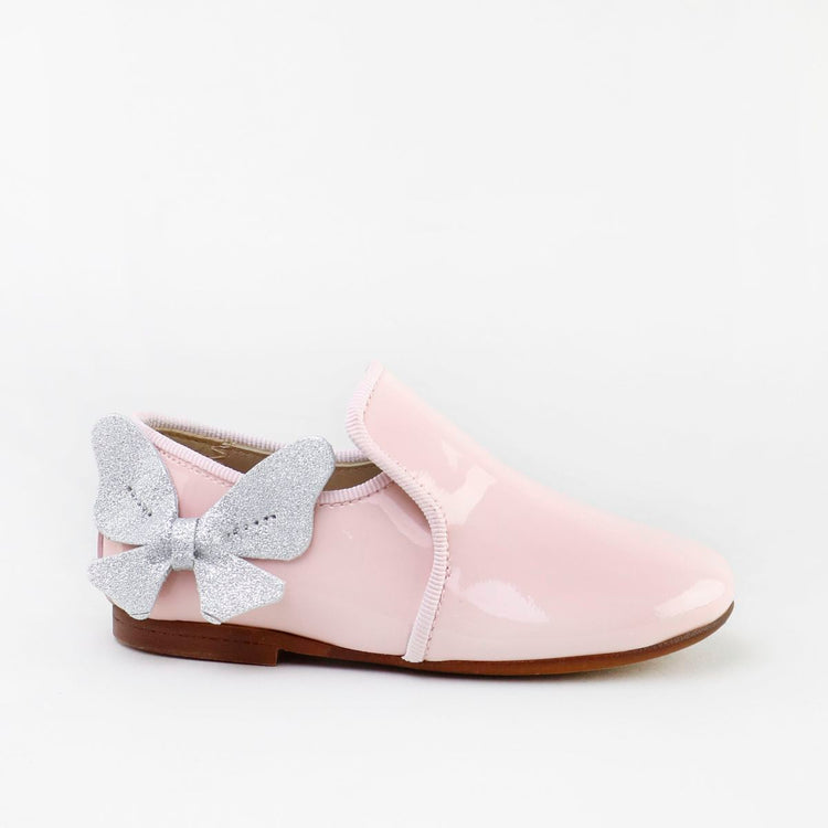 Papanatas Light Pink Patent Leather  Silver Butterfly Slip On Loafer 6957AA