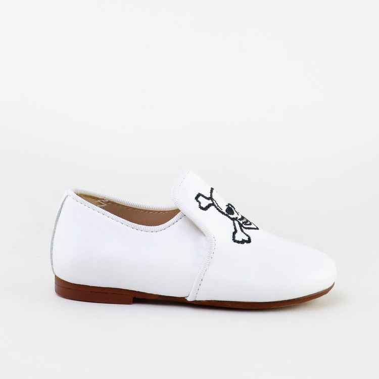 Papanatas White Leather Black Skull Smoking Slip On Loafer  6957AA