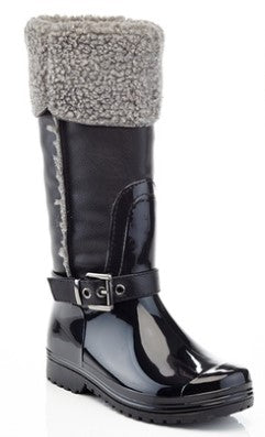 Henry Ferrera Shearling Faux Fur Black Rain Boot