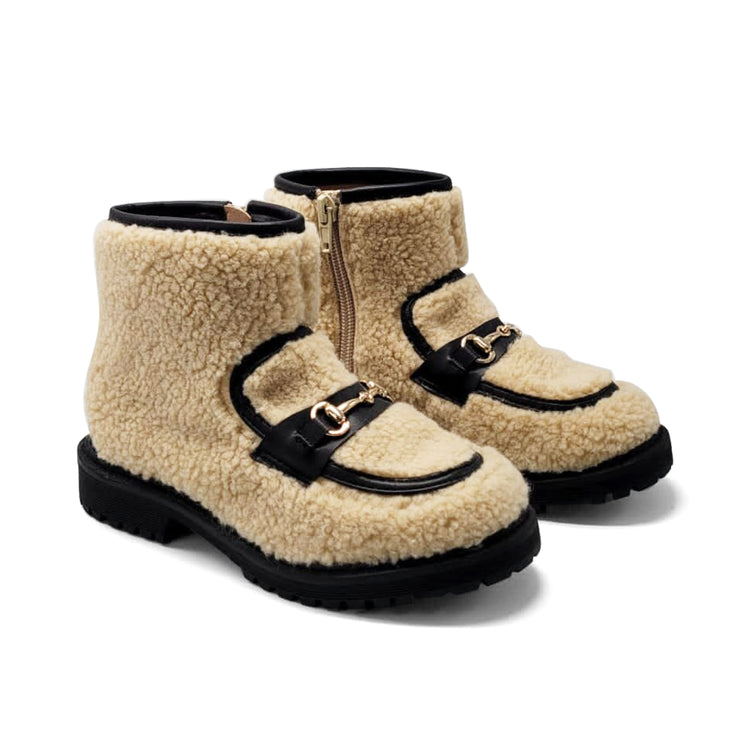 Gufanpei Latte Shearling Buckle Bootie 6218