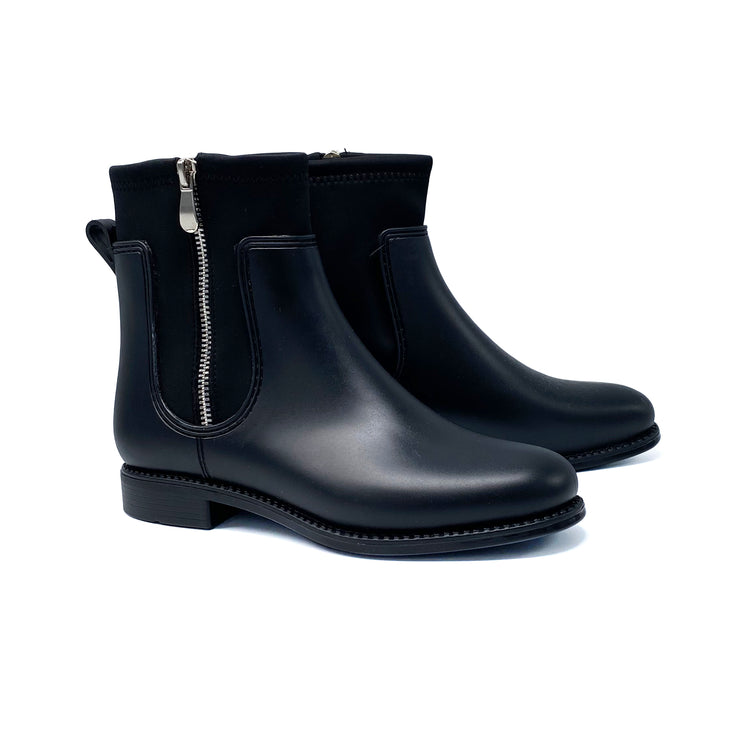 Henry Ferrera Black Marsala 888 Silver Zipper Detail Short Rain Boot