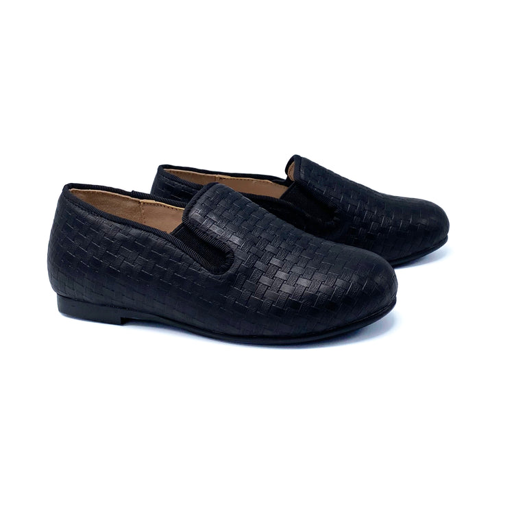 Gufanpei Black Woven Basket Weave Smoking Shoe 031