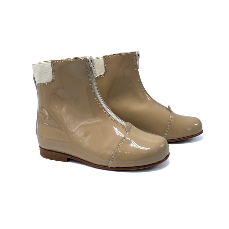 LMDI Cream Patent Front Zip Up Bootie 136722