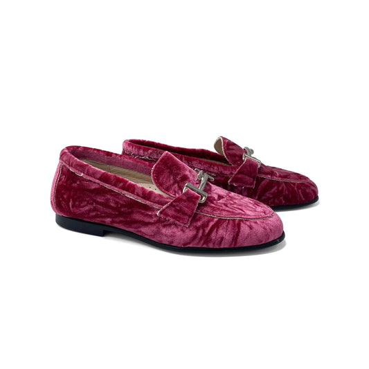 Hoo Pink Crushed Velvet Chain Loafer 3181