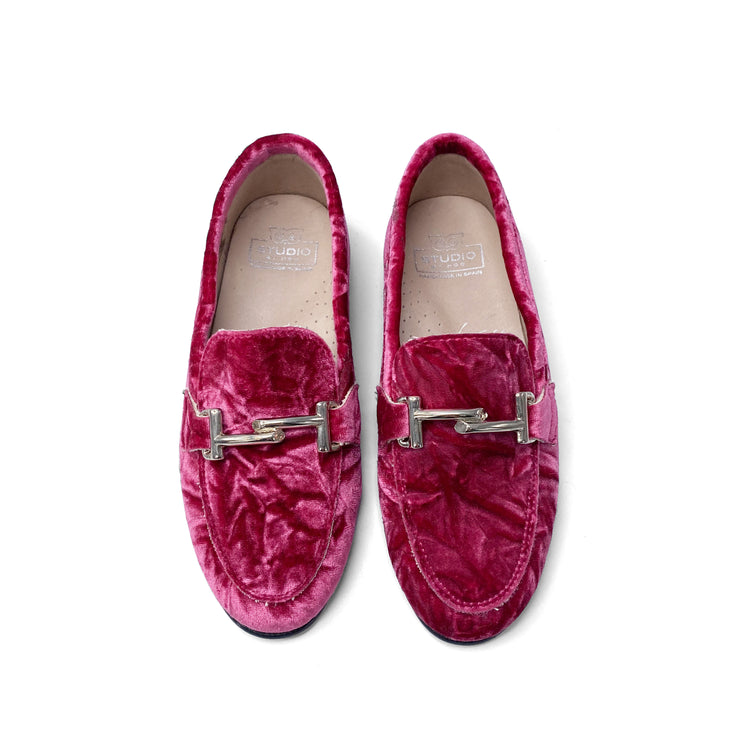 Hoo Pink Crushed Velvet Chain Loafer 3181