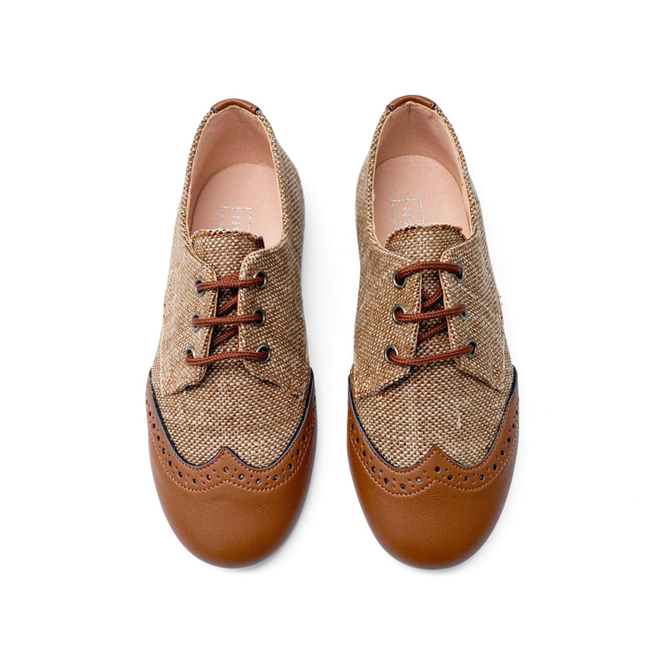 Maria Catalan Tobacco Tweed Wingtip Lace Up Oxford 505709