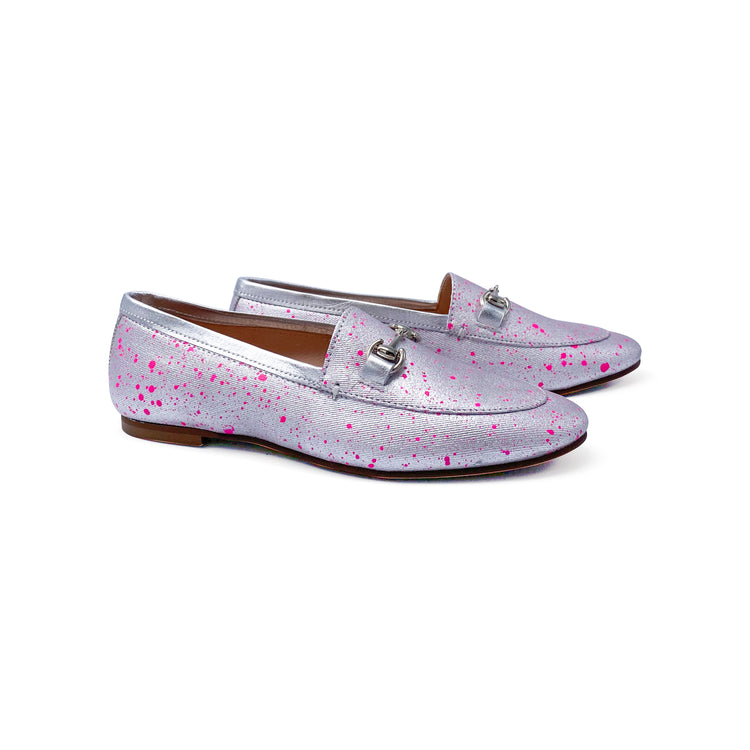 Maria Catalan Smokin Splashed Fuschia Silver Chain Slip On