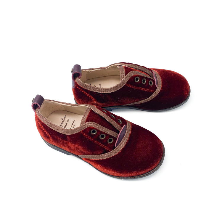 Manuela De Juan Orange Velvet slip on S2583