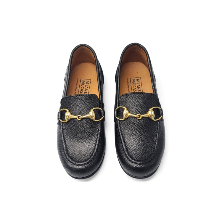 Atlanta Mocassin Black Textured Buckle Loafer 19014