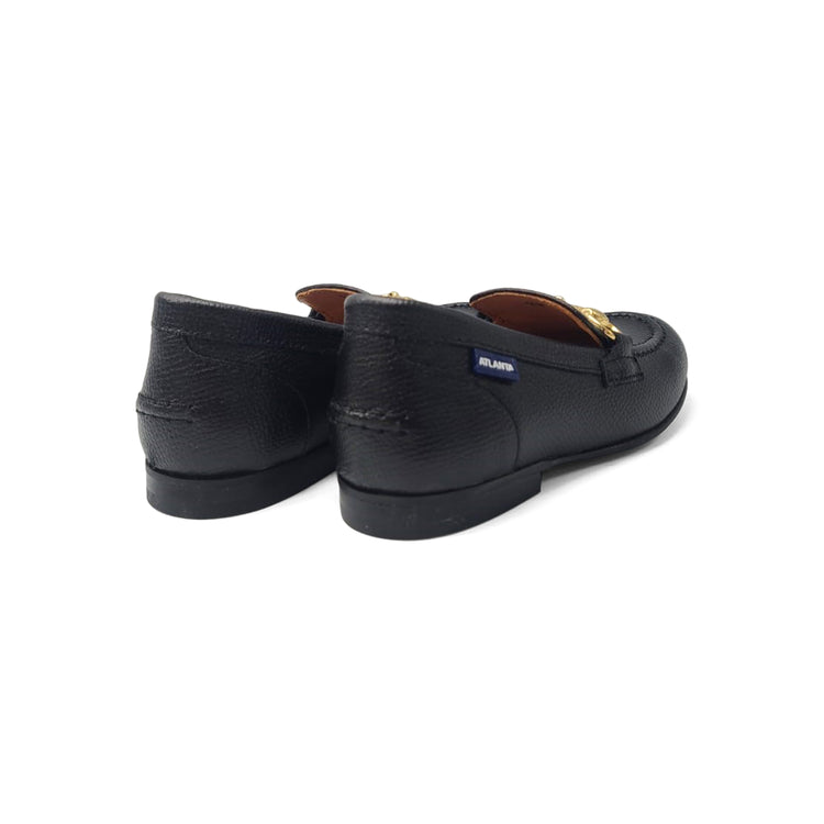 Atlanta Mocassin Black Textured Buckle Loafer 19014