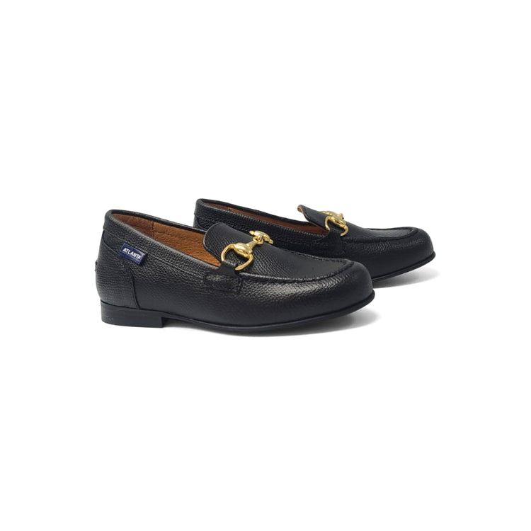 Atlanta Mocassin Black Textured Buckle Loafer 19014