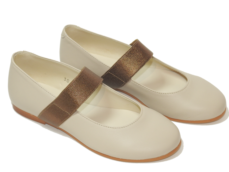 Sonatina Brooklyn Ivory Bronze Slip on Elastic Mary Jane