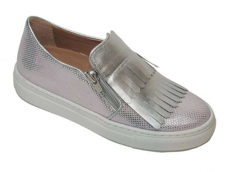 Zubii Metallic Pink DIsco Silver Fringe Slip On Sneaker ZU710