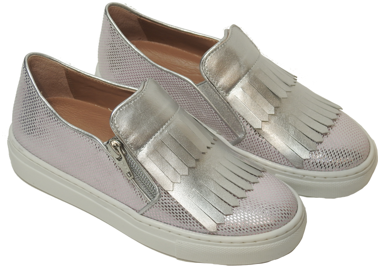 Zubii Metallic Pink DIsco Silver Fringe Slip On Sneaker ZU710