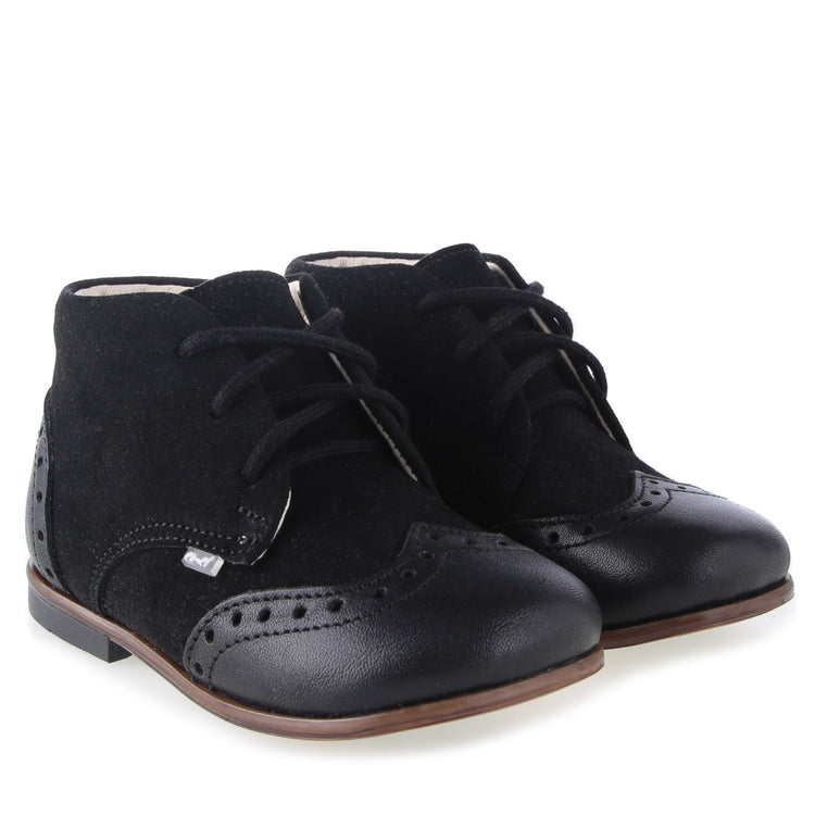 Emel Black Velvet Wingtip Baby Bootie 1432