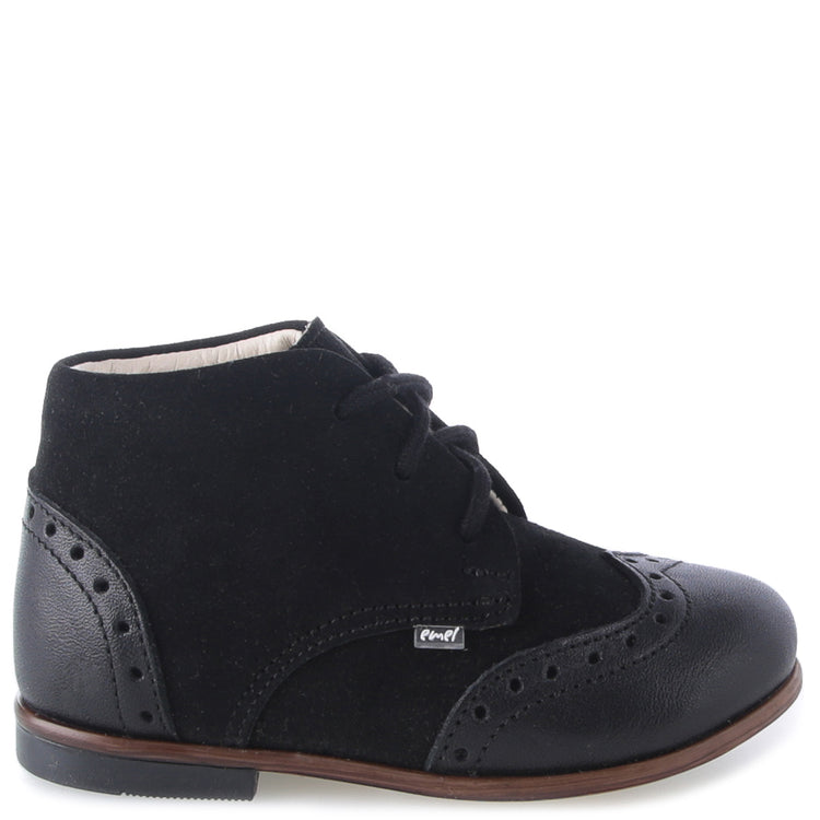 Emel Black Velvet Wingtip Baby Bootie 1432