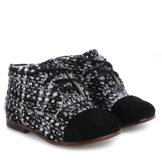 Emel Black & White Tweed Baby Bootie E1427