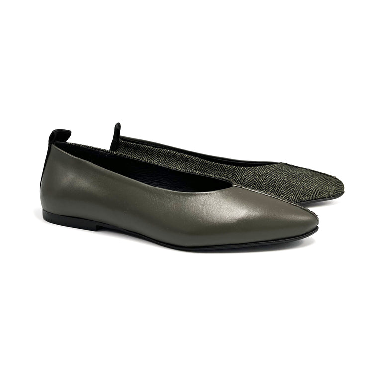 Blublonc Manda Kaki Herringbone Two Toned Ballet Flat