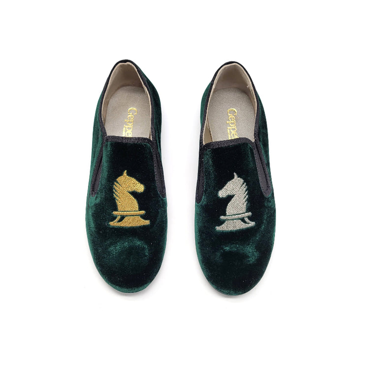 Geppettos-Green-Velvet-Chess-Embroidery-Shoe-UNISEX