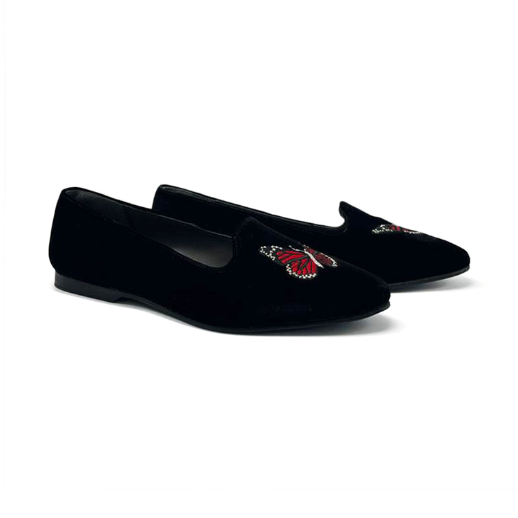 Geppettos Black Velvet Butterfly Slip on 0570