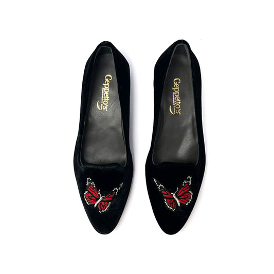 Geppettos Black Velvet Butterfly Slip on 0570