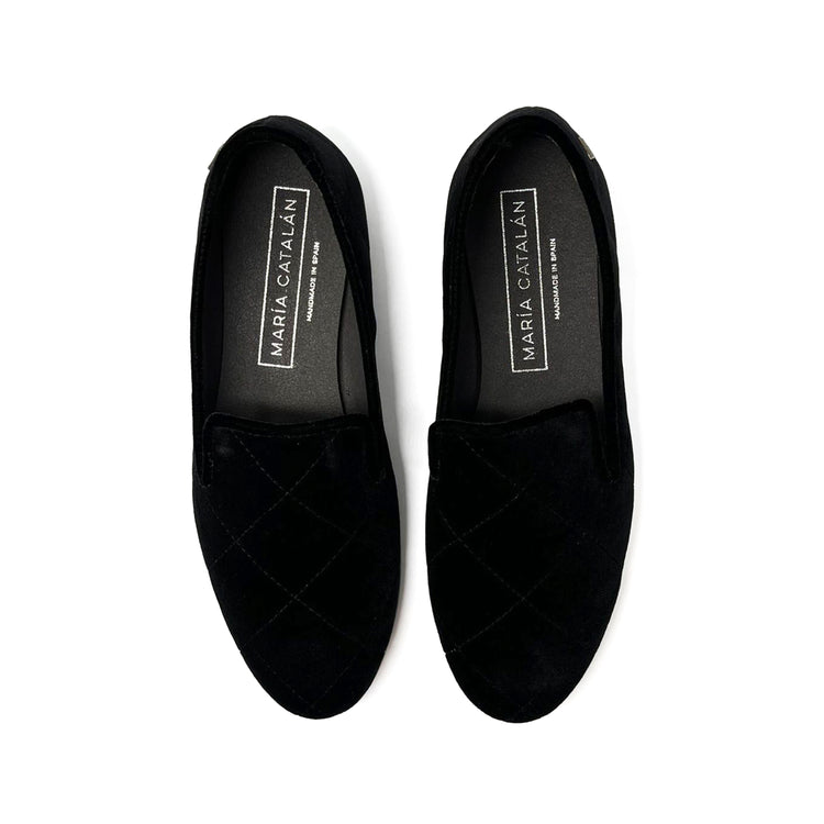 Maria Catalan Black Velvet Quilted SLIP  ON