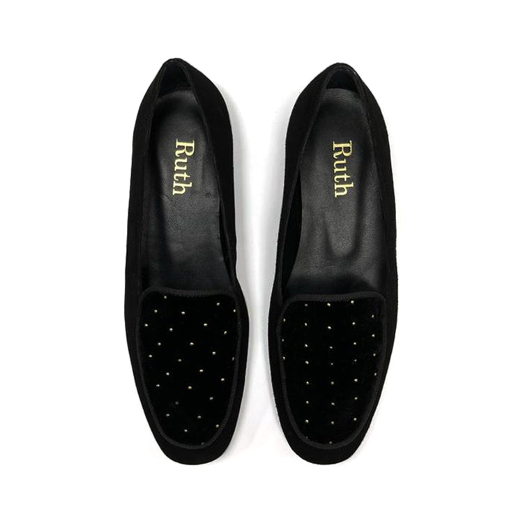 Ruth Secret Black Velvet Stud Slip On 3704