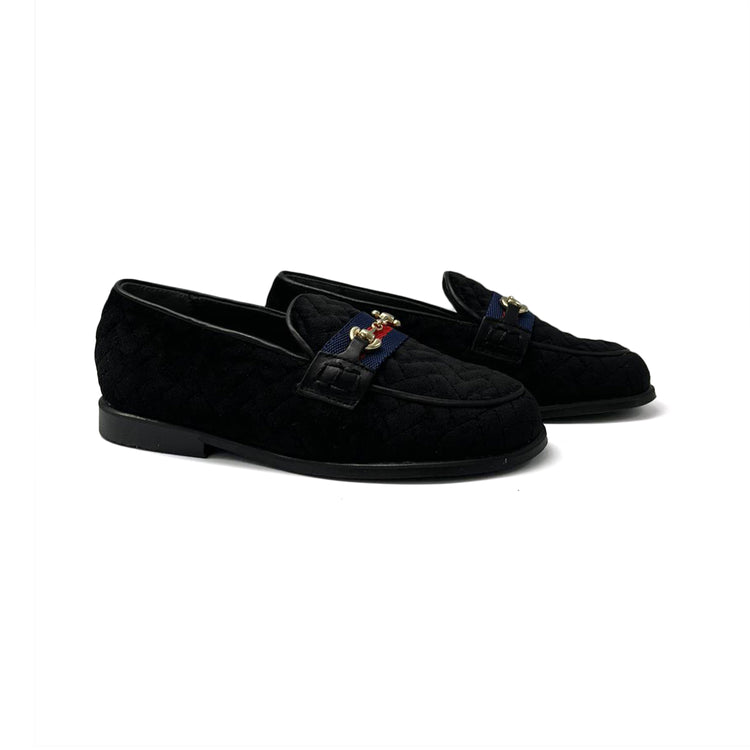 LMDI Black Velvet Quilted Chain Slip on 137120