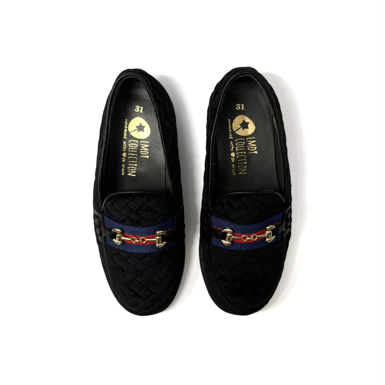 LMDI Black Velvet Quilted Chain Slip on 137120