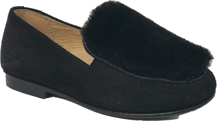 Hoo Black Fur Slip on 2284